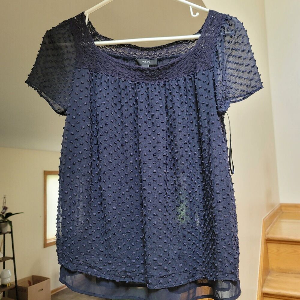 J.Crew Women's Navy Square Neck Size 4 Popcorn Blouse